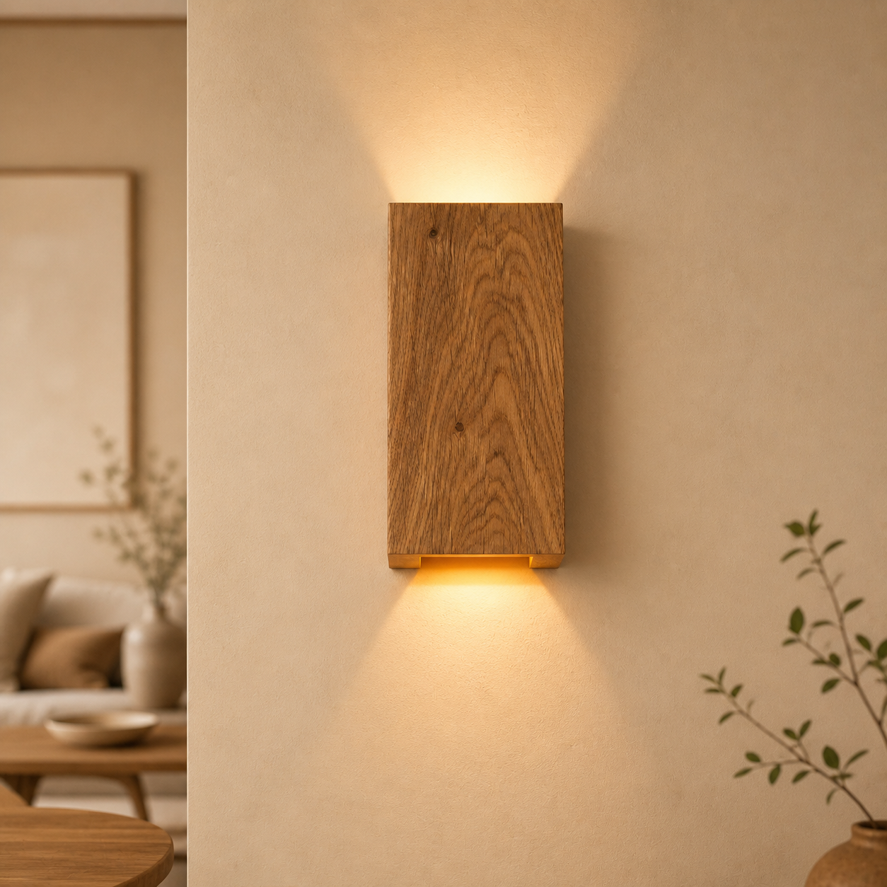 NordicGlow Wooden Wall Lamp made of Oak Wood, Warm LED Room Light