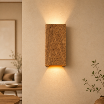NordicGlow Wooden Wall Lamp made of Oak Wood, Warm LED Room Light