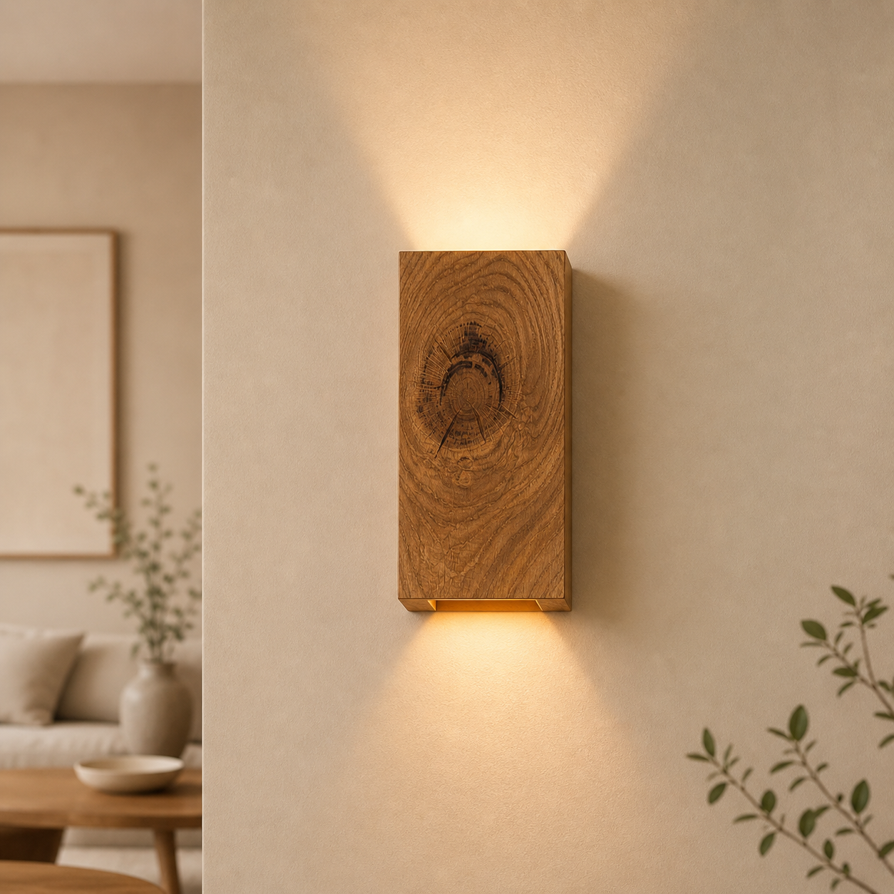 NordicGlow Wooden Wall Lamp made of Oak Wood, Warm LED Room Light
