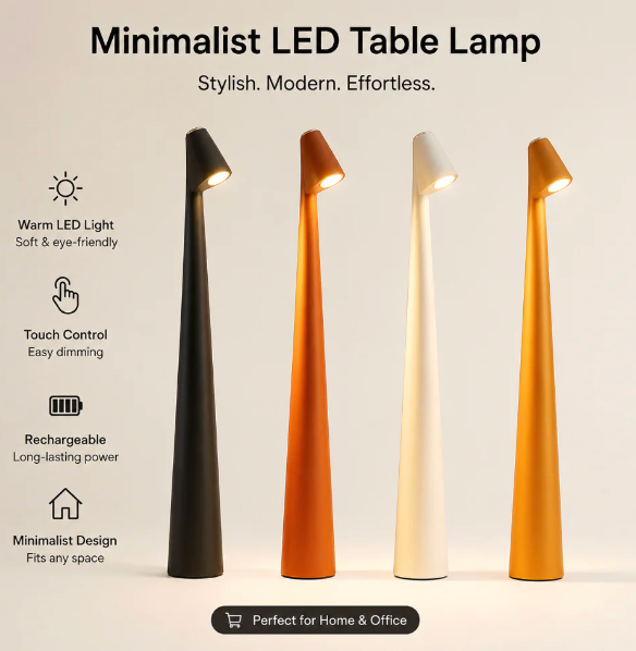 Rechargeable Bedside Table Lamp – 3-Level Dimmable Touch Light | Cordless LED Nordic Bedside Lamp