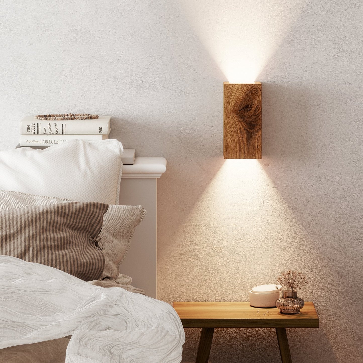 NordicGlow Wooden Wall Lamp made of Oak Wood, Warm LED Room Light